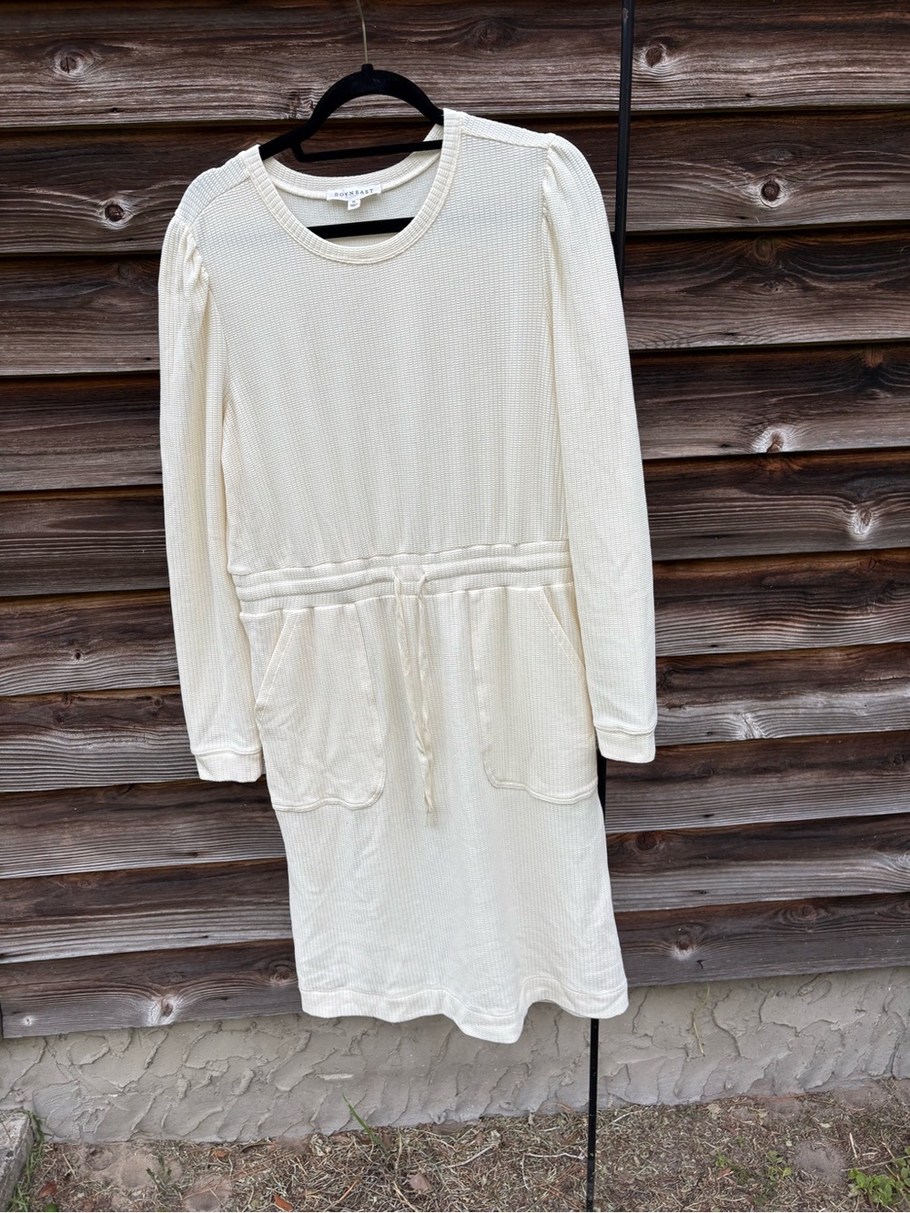 Cozy Cream Long-Sleeve Knit Dress with Drawstring Waist